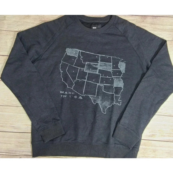 ASOS Made in USA Map Pullover Sweatshirt Men's Large Heather Charcoal Gray Black - Picture 1 of 5